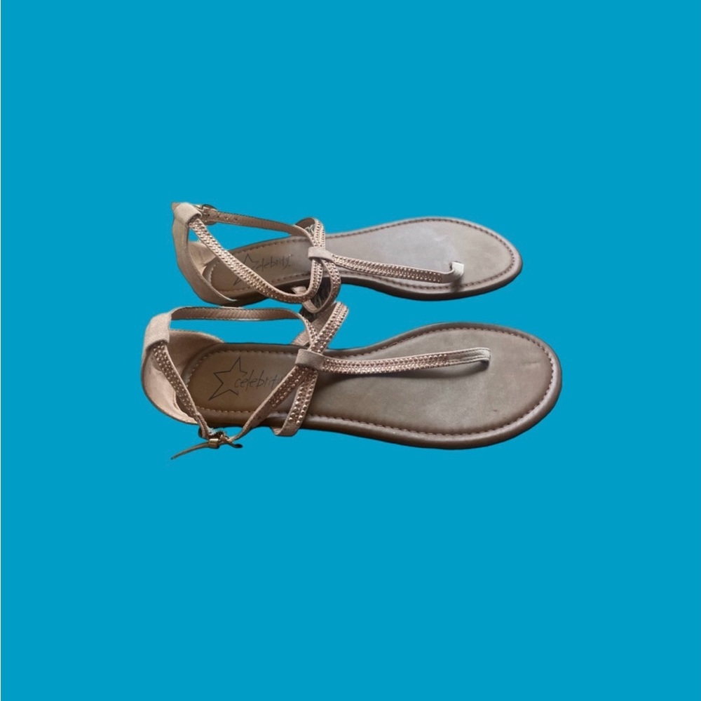 Celebrity NYC Thong Sandals Suede Adjustable Ankle Strap Shoes